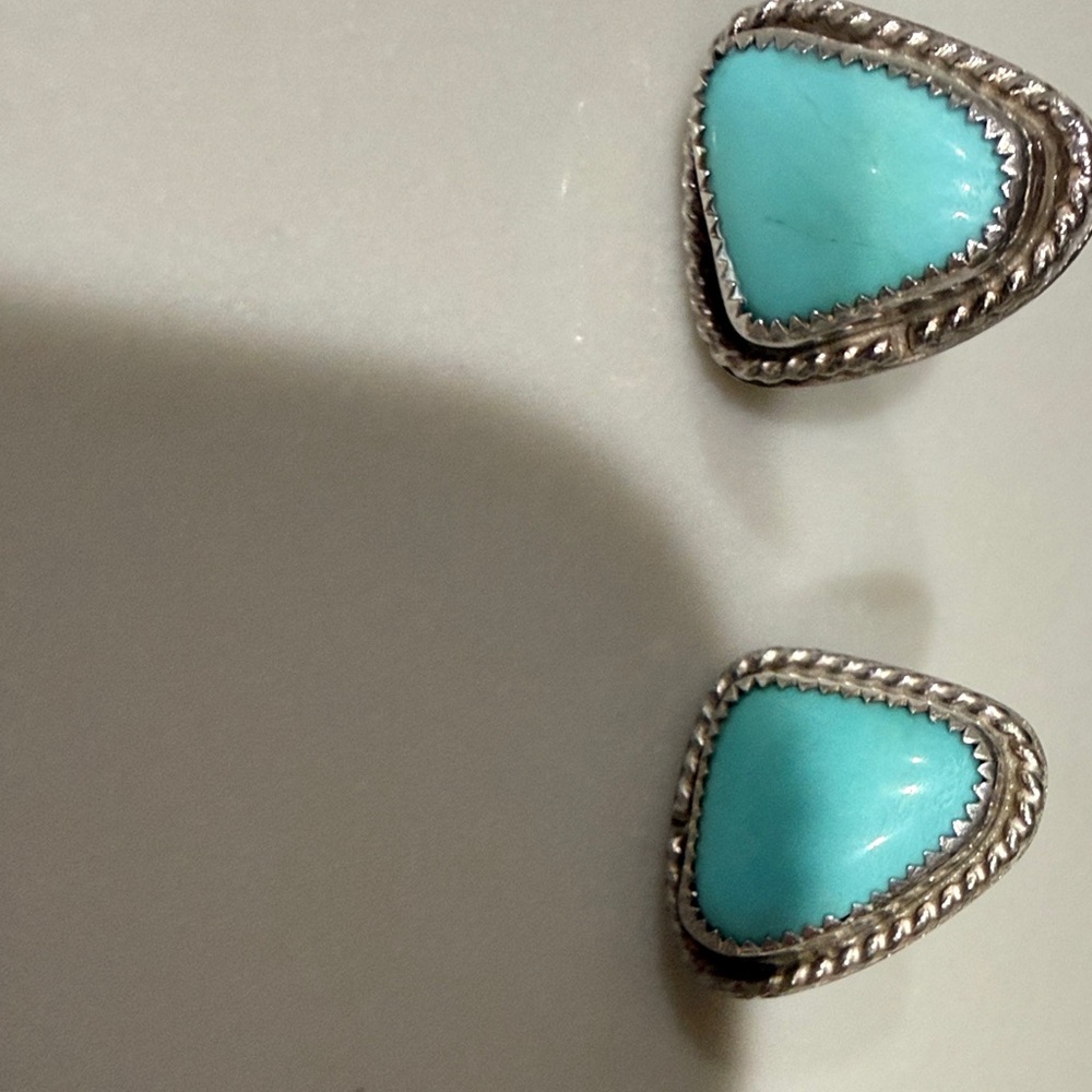 Silver-Trim Turquoise Teardrop Stud Earrings - Women Jewelry